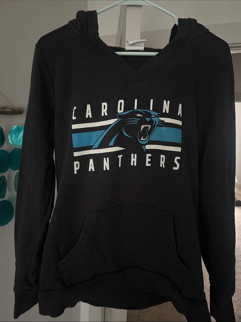 Women's V-Neck Carolina Panthers Hoodie Sweatshirt - Black
